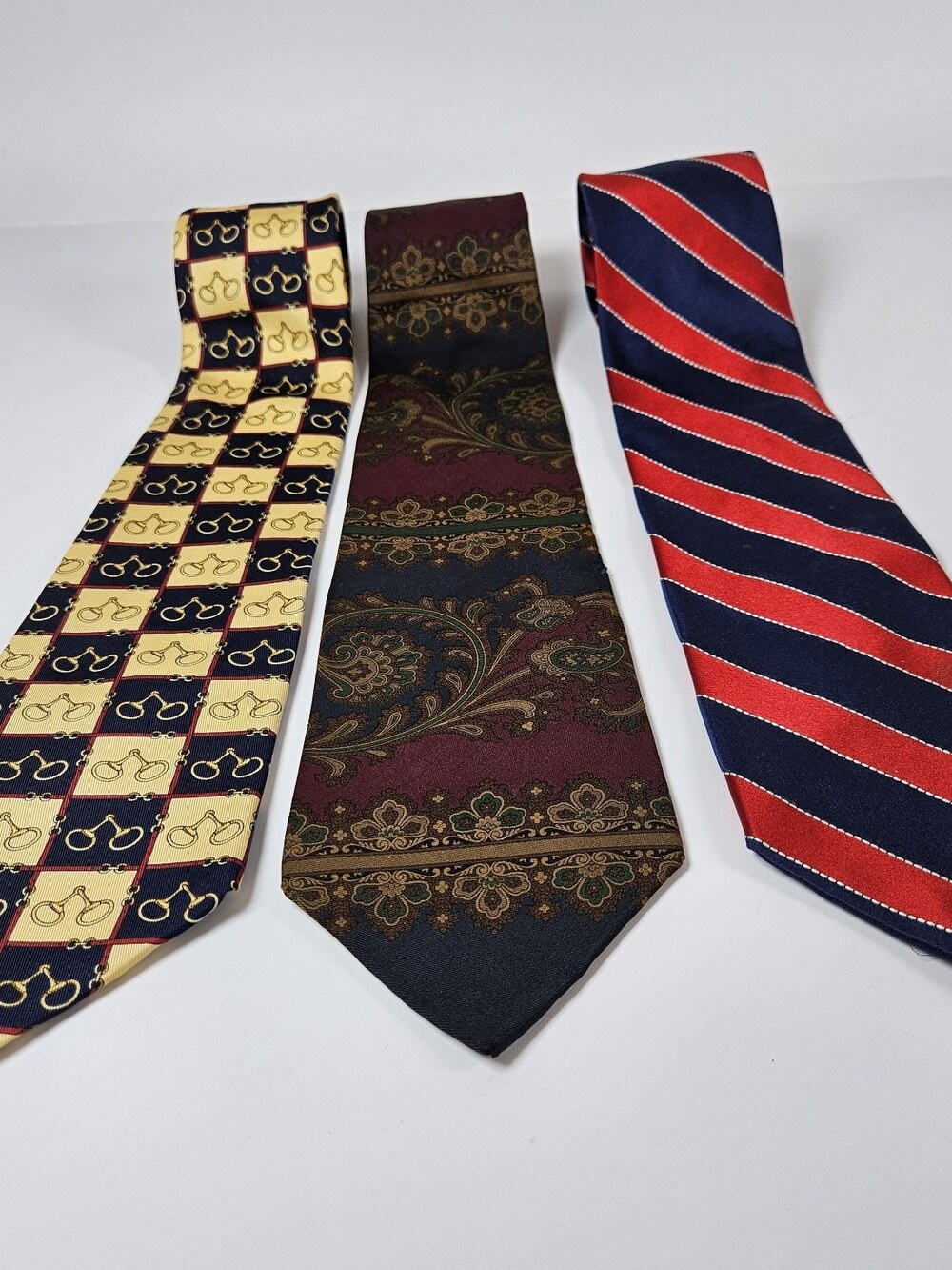 Tommy Hilfiger Neck Ties Geometric Yellow Blue Striped Silk Made in USA Lot Of 3